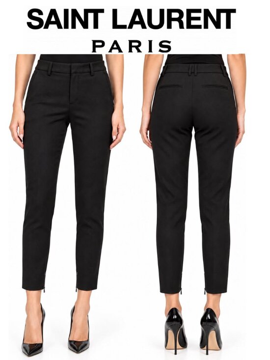 Saint Laurent Pants - Saint Laurent Paris Black Wool Skinny Ankle Zip Trousers FR 38 US 6